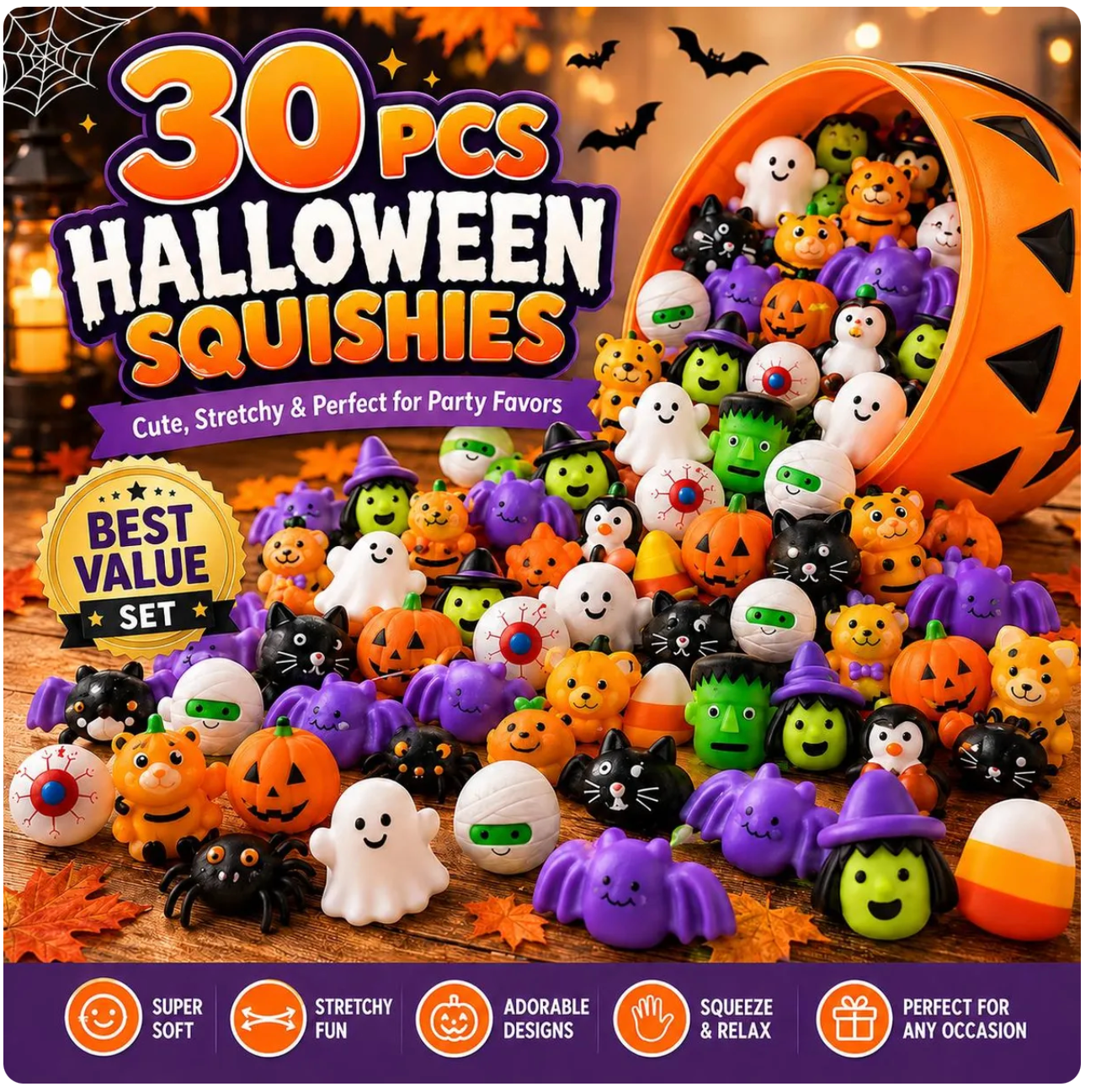 🔥 Last Day 60% OFF — 30PCS Halloween Mochi Squishy Toys | Random Styles | Party Favors